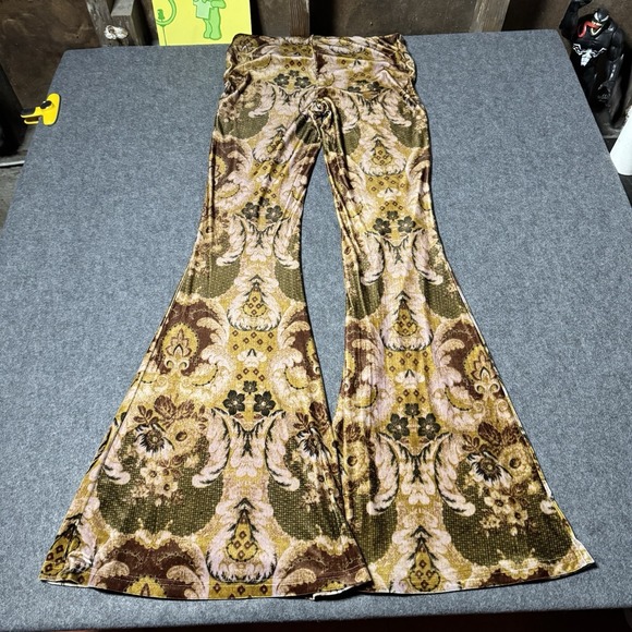 Free People Women's Velvet Flare Bell Bottom Pull On Pant Pattern Size XS Boho - Picture 6 of 10